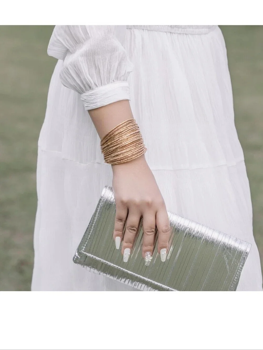 Gold Multi-Row Textured Bangle Bracelet Stack - Women Jewelry